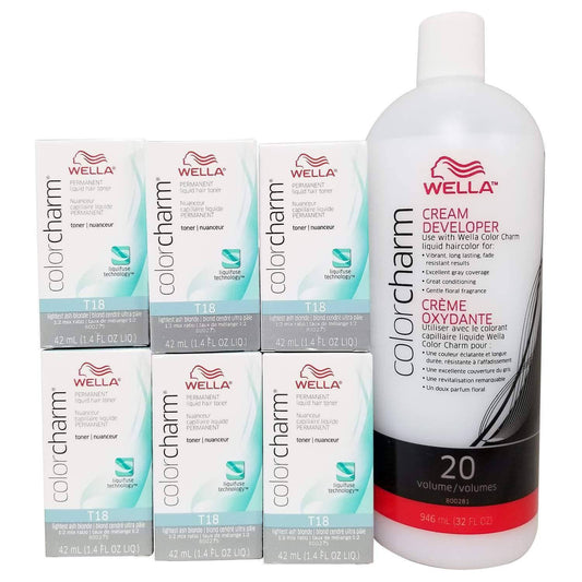 Wella T18 6 Pack with Color Charm 20 Volume Developer 32 oz